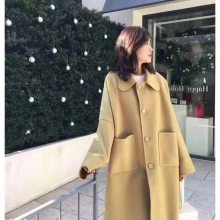 欧美纯色高端品牌金叶德双面羊绒大衣品牌折扣批发广州女装批发服装一手货源