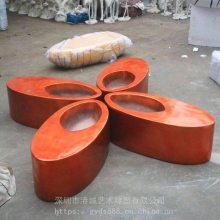 现代小区学校广场玻璃钢坐凳花盆组合休闲椅园林美陈雕塑