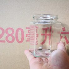 玻璃瓶厂家出口直销280ml酱菜玻璃六棱瓶配套马口铁盖子纸箱包装