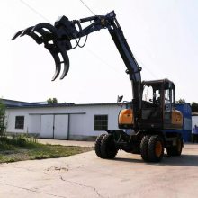 轮式挖掘机液压动力液压轮式抓木机工程农用轮胎挖土机