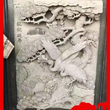 迎客松和鹤的浮雕壁画 石雕动物浮雕加工厂 九龙星