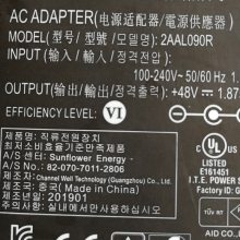 CWT乔威 2AAL090R 48V 1.87***电源适配器 电源供应器POE录像机电源