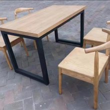 餐厅四人桌 简约实木餐桌椅 铁艺桌椅组合 食堂连体餐桌椅