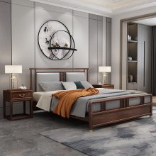 新中式花梨色1.8米实木床现代简约双人奢华***主卧室高箱储物床
