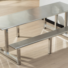不锈钢连体餐桌椅 学生食堂工厂餐桌椅 六人连体不锈钢餐桌椅