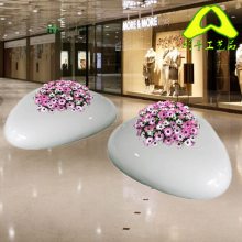 白色玻璃钢鹅卵石坐凳花盆雕塑圆形大花钵组合花箱