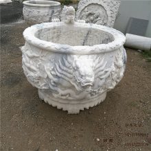 青石仿古石雕水缸 花盆连年有余石雕鱼缸 养鱼池摆件