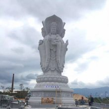 露天石雕三面观音像滴水观音 寺庙大型石雕观音定制