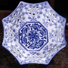 青花瓷陶瓷水果盘 家居干果盘 创意中式古典装饰品茶几摆件