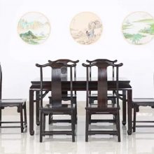 新中式红木餐桌 简约长方形实木餐桌9件套中山定制红木家具 东非黑黄檀