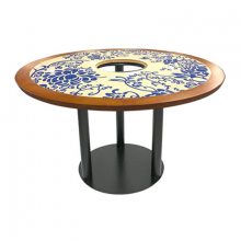 新中式火锅桌 青花瓷砖面现代中式火锅店桌子