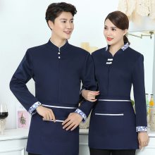 青花瓷长袖服务员工作服加围裙定制秋冬季厨师定制工作服长袖定做H14-9853-9829