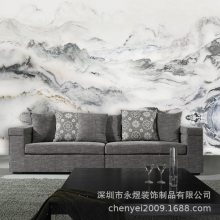 中式电视背景墙布仿瓷砖气势山水风景石纹墙纸简约客厅轻奢8d壁画