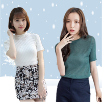 地摊尾货夏装库存短袖女毛衣 外贸女装纯色宽松韩版修身针织女T恤