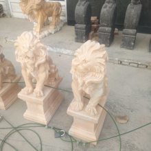 青石狮子/晚霞红雕刻趴狮/大理石雕刻石狮