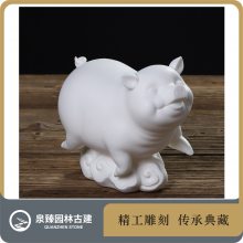 萌猪石雕摆件 石雕猪 十二生肖石雕 泉臻石刻