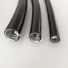 Φ15黑色嵌棉线PVC平包管 阻燃电缆穿线保护蛇皮管三柱卡套式接头