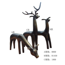 厂家直销玻璃钢抽象鹿雕塑 仿古铜动物雕像摆件 彩绘梅花鹿 园林景观装饰