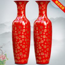 1.6米陶瓷大花瓶 手绘中国红金福瓷瓶 景德镇花瓶生产厂