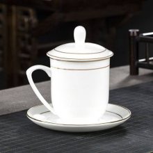 开会用陶瓷泡茶水杯 带盖陶瓷茶杯定制 景德镇陶瓷会议礼品印LOGO杯子