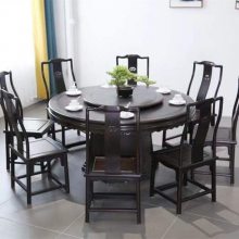 黑檀木紫光檀餐厅饭桌1.38圆台9件套多少钱 红木古典家具 榫卯结构