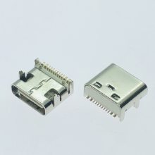 白色胶芯type-c大电流快充母头 16p卧式贴板smt插座 有柱7.35