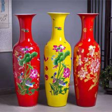 莱伊陶瓷大花瓶1米6/1米8高中国红描金牡丹花开富贵酒店客厅摆件