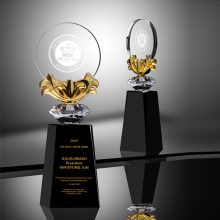 年度风云人物奖杯 新品发布会水晶纪念品 金银铜三色金属花水晶奖杯 深圳工厂直销