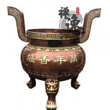 禅逸法器 寺庙香炉 圆形平口铜香炉 圆形铸铁香炉 仿古道教铁香炉