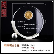 纯银币水晶感谢牌定制入职二十年纪念品员工福利礼品