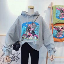 出口越南泰国货源秋冬打底衫女卫衣 江西赣州赶集货源印花新款女连帽绒衫