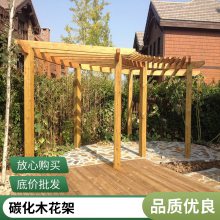 胜杰腾达别墅花园设计施工碳化木葡萄架庭院绿化设计防腐木花架家庭小院
