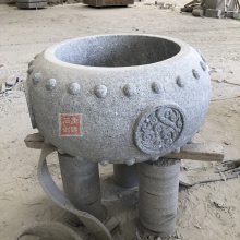 圆形石雕水缸 芝麻黑石雕鱼缸 石材水缸定制