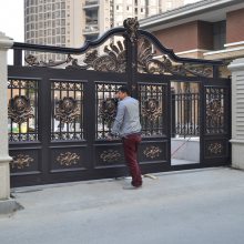 武汉牧匠铝艺别墅大门推拉门铝合金庭院门不锈钢门铝艺电动折叠对开门