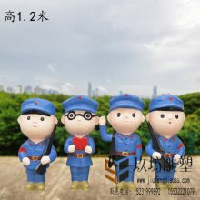 玻璃钢仿真小八路军雕塑卡通小红军抗战主题树脂户外摆件学校广场