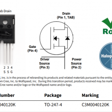 C3M0040120K 1200V 65A 40ŷ Discrete SiC Mosfet