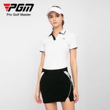 PGM 高尔夫球服装女士短袖T恤 运动面料开衩下摆V领设计时尚服装