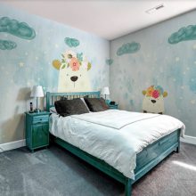 深圳市廠家定制無(wú)縫北歐現(xiàn)代簡(jiǎn)約手繪可愛(ài)小熊兒童房全屋背景墻壁畫(huà)