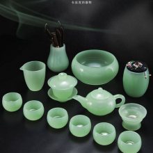 定制定做翡翠绿玉瓷茶具套装 家用釉青色琉璃羊脂玉瓷茶杯茶壶茶洗