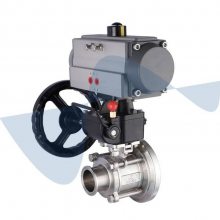 伟恒流体卫生级不锈钢气动三片式无滞留全包罐底球阀带手轮装置