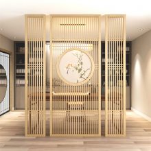 新中式原木屏风隔断入户格栅客厅镂空花格座屏现代简约推拉门装饰