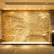 珠海玻璃钢酒店前台背景墙浮雕雕塑 仿砂岩浮雕雕塑 益丰玻璃钢