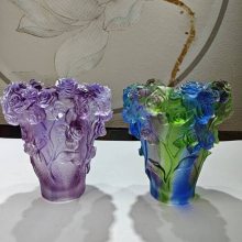 古法琉璃花瓶工厂，琉璃花瓶装饰家居摆件，出口琉璃花瓶定做，琉璃玫瑰花花瓶，广州琉璃工艺品