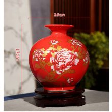 创意红色陶瓷花瓶摆件中国红陶瓷花瓶中式家居小花瓶小花器定制红色牡丹陶瓷花瓶礼品定制