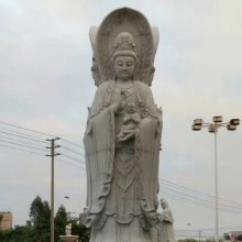 露天石雕三面观音像滴水观音 寺庙大型石雕观音定制