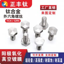 TC4钛合金全螺纹外六角螺丝全牙半牙螺栓螺钉来图颜色加工定制