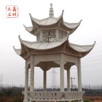 镇平雕刻厂家批发 汉白玉石雕凉亭 单层双层复古亭子 加工定制