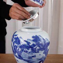 青花瓷烤花工艺罐子 定制陶瓷茶叶罐 红茶绿茶普洱茶大号存储罐
