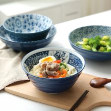 手绘日式餐具大面碗汤碗泡面碗家用陶瓷米饭碗沙拉碗釉下彩复古