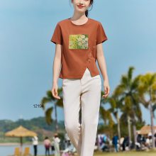 大码遮肉女装 美颜子26夏简约百搭印花T恤 广州女装货源批发市场